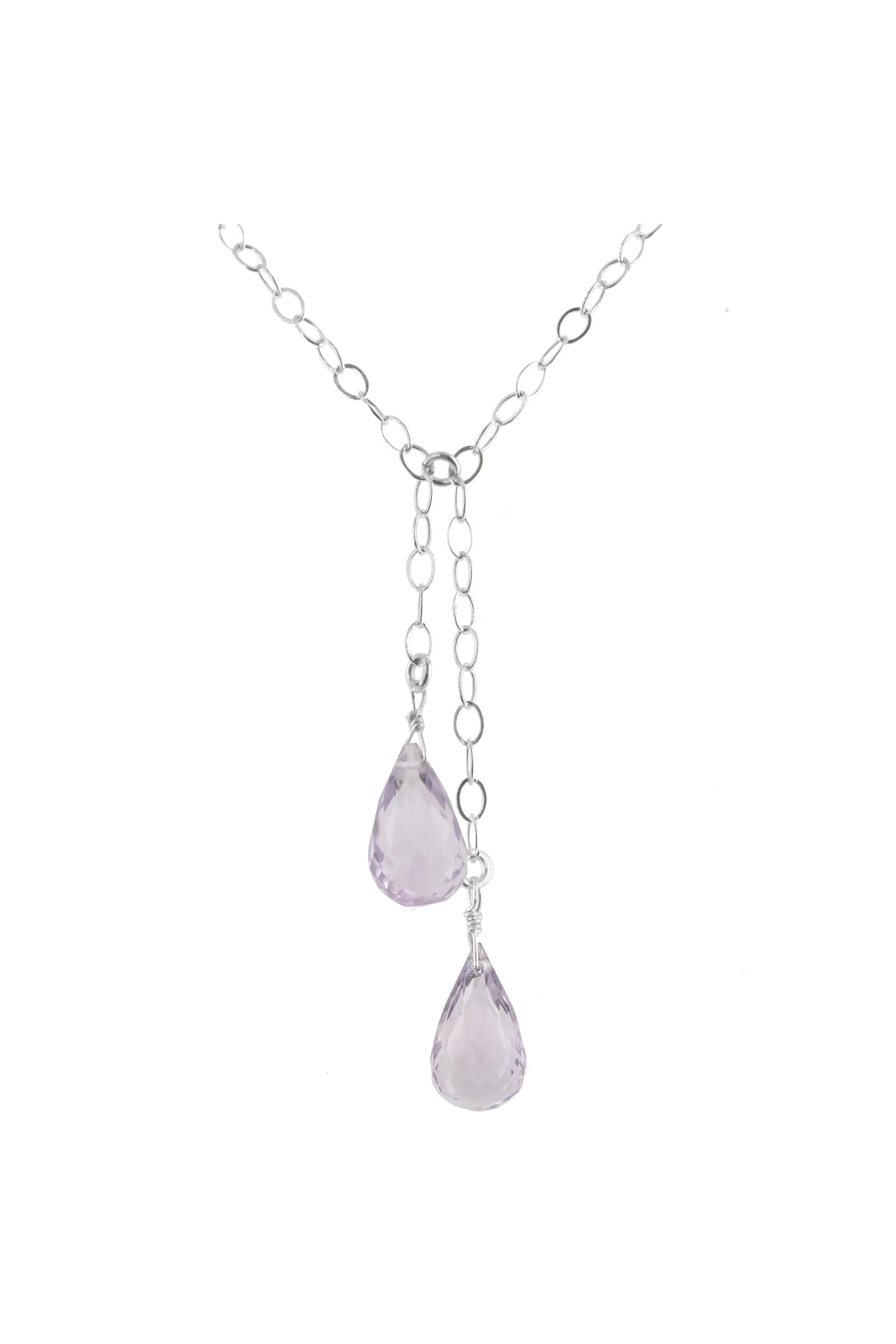 Pink Amethyst Y Necklace, Light Purple Gemstone Pendant