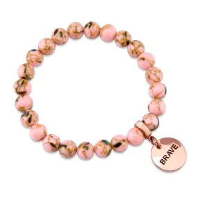 PINK COLLECTION - Soft Pink Synthesis 8mm Bead Bracelet  -  Rose Gold Word Charms