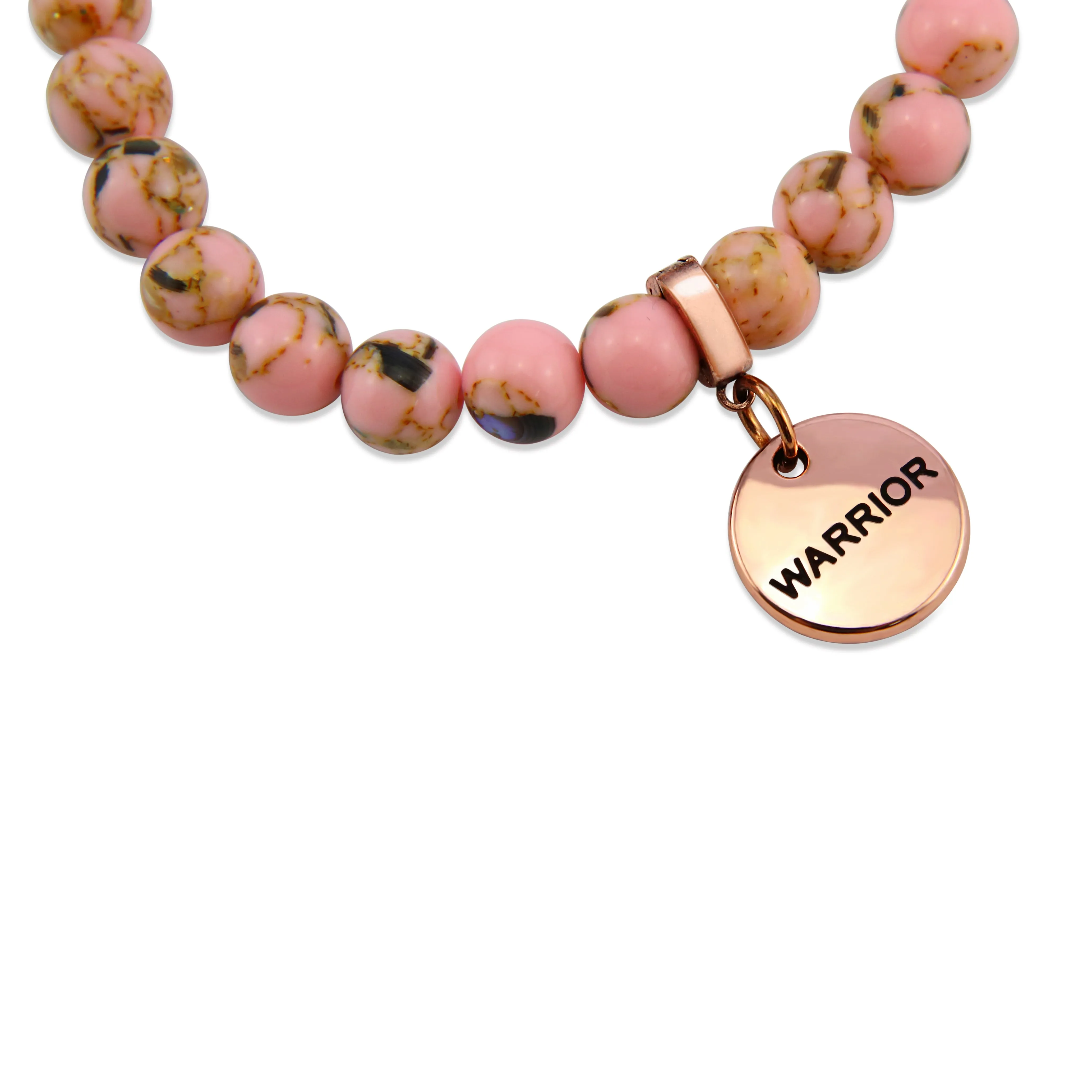 PINK COLLECTION - Soft Pink Synthesis 8mm Bead Bracelet  -  Rose Gold Word Charms