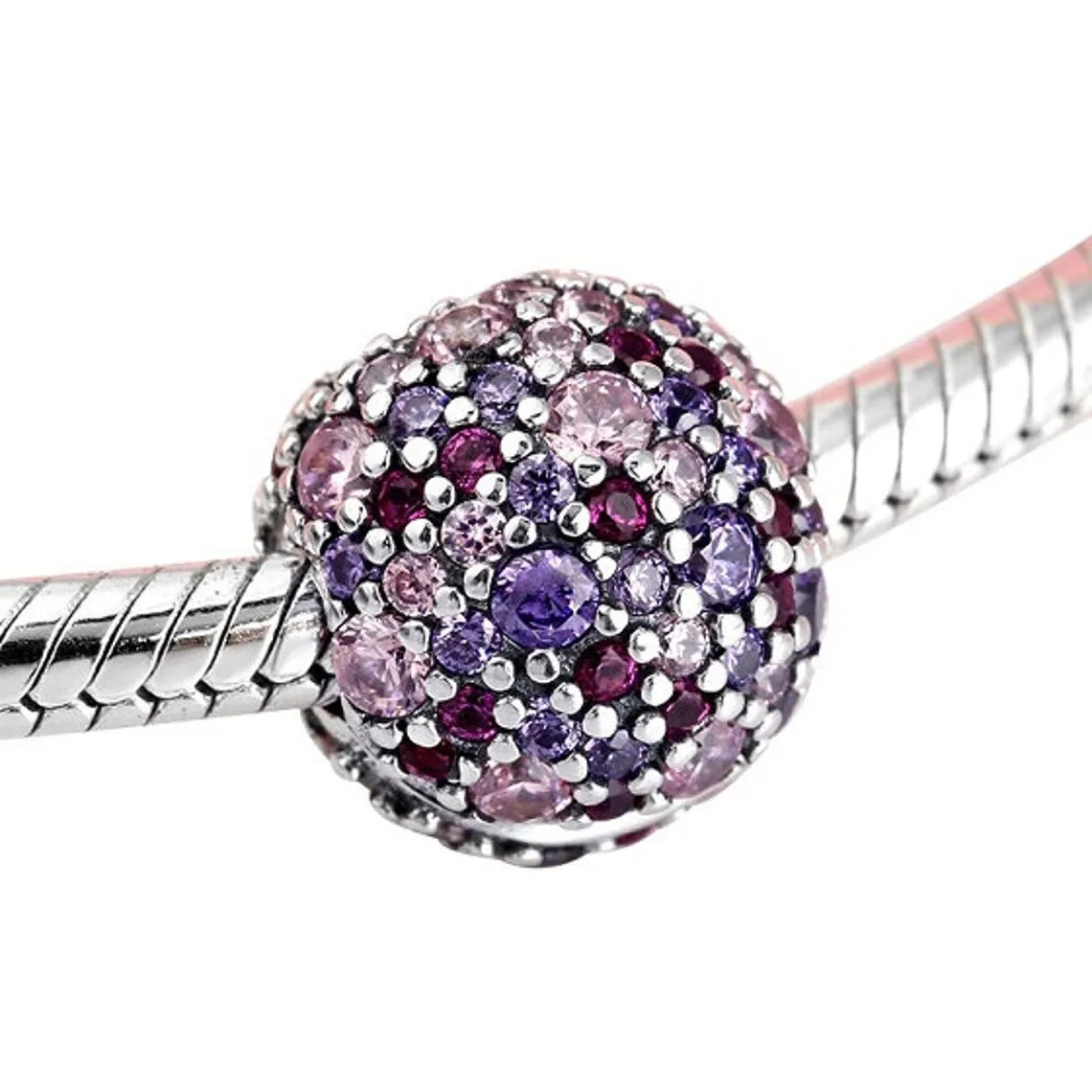 Pink Pave Stopper Clip Charm 925 Sterling Silver