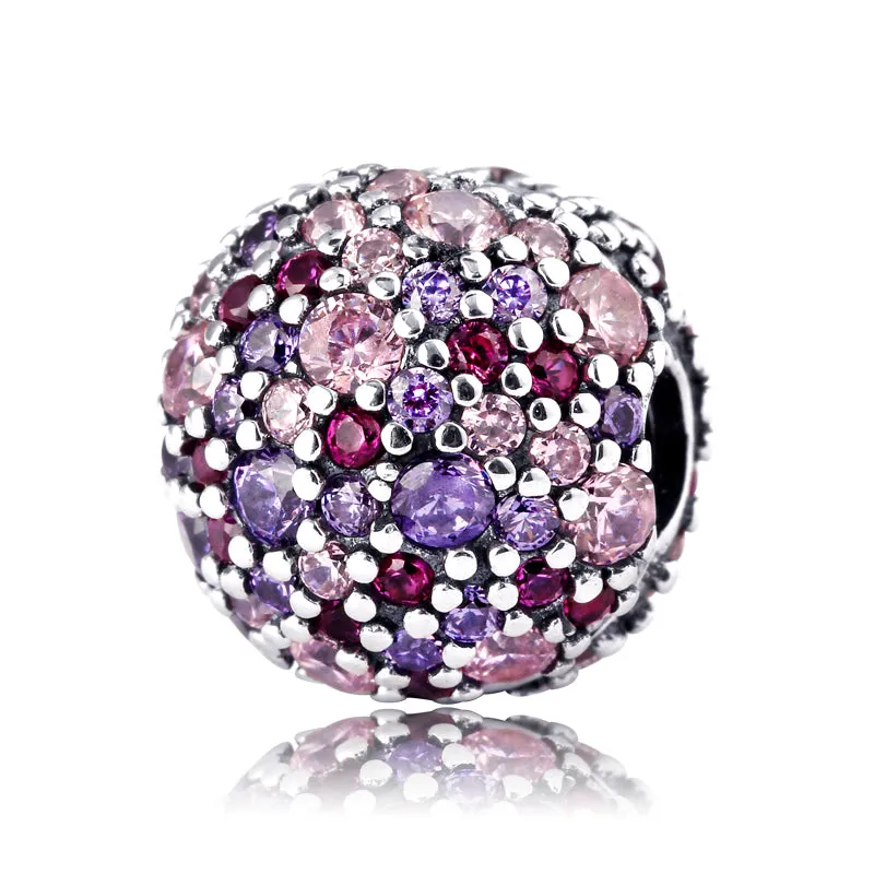 Pink Pave Stopper Clip Charm 925 Sterling Silver