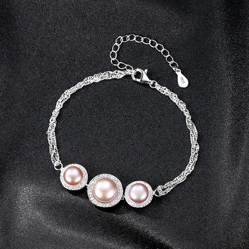 Pink Pearl Silver Bracelet