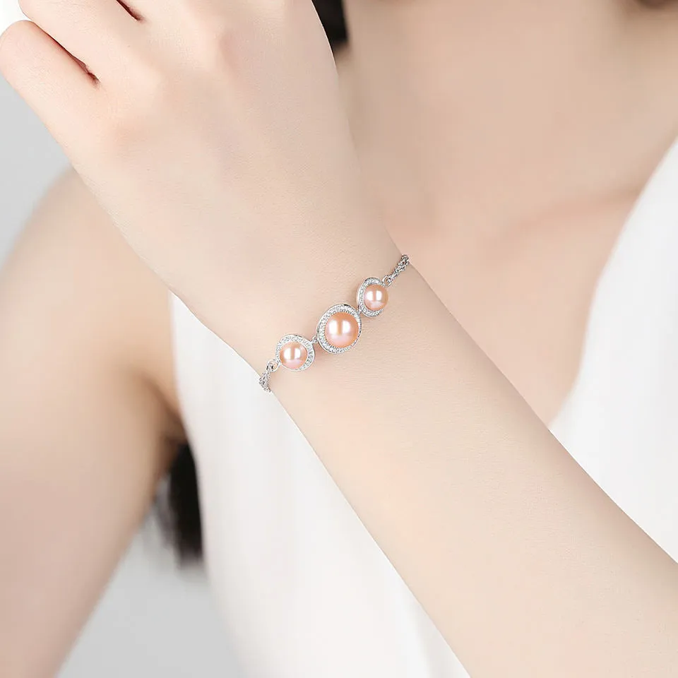 Pink Pearl Silver Bracelet