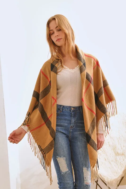 PLAID SQUARE FRINGE SHAWL SCARF