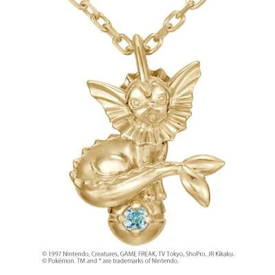 [Pokémon]Vaporeon & Pokéball necklace K18 yellow gold