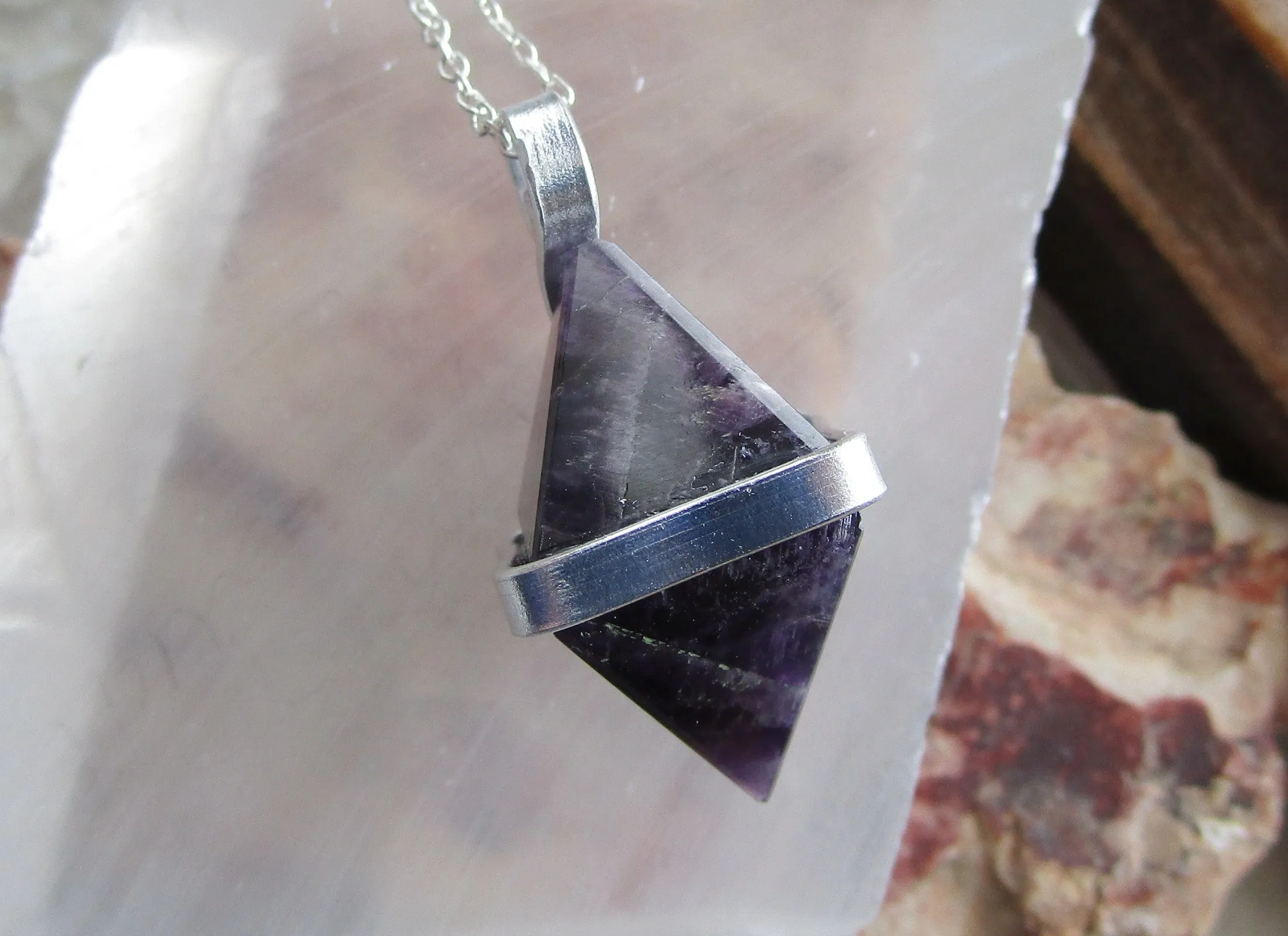 Purple Amethyst Natural Diamond Crystal Pendant Necklace