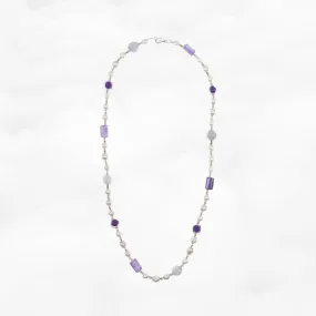 Purple Gemstone and Pearl Necklace in Sterling Silver