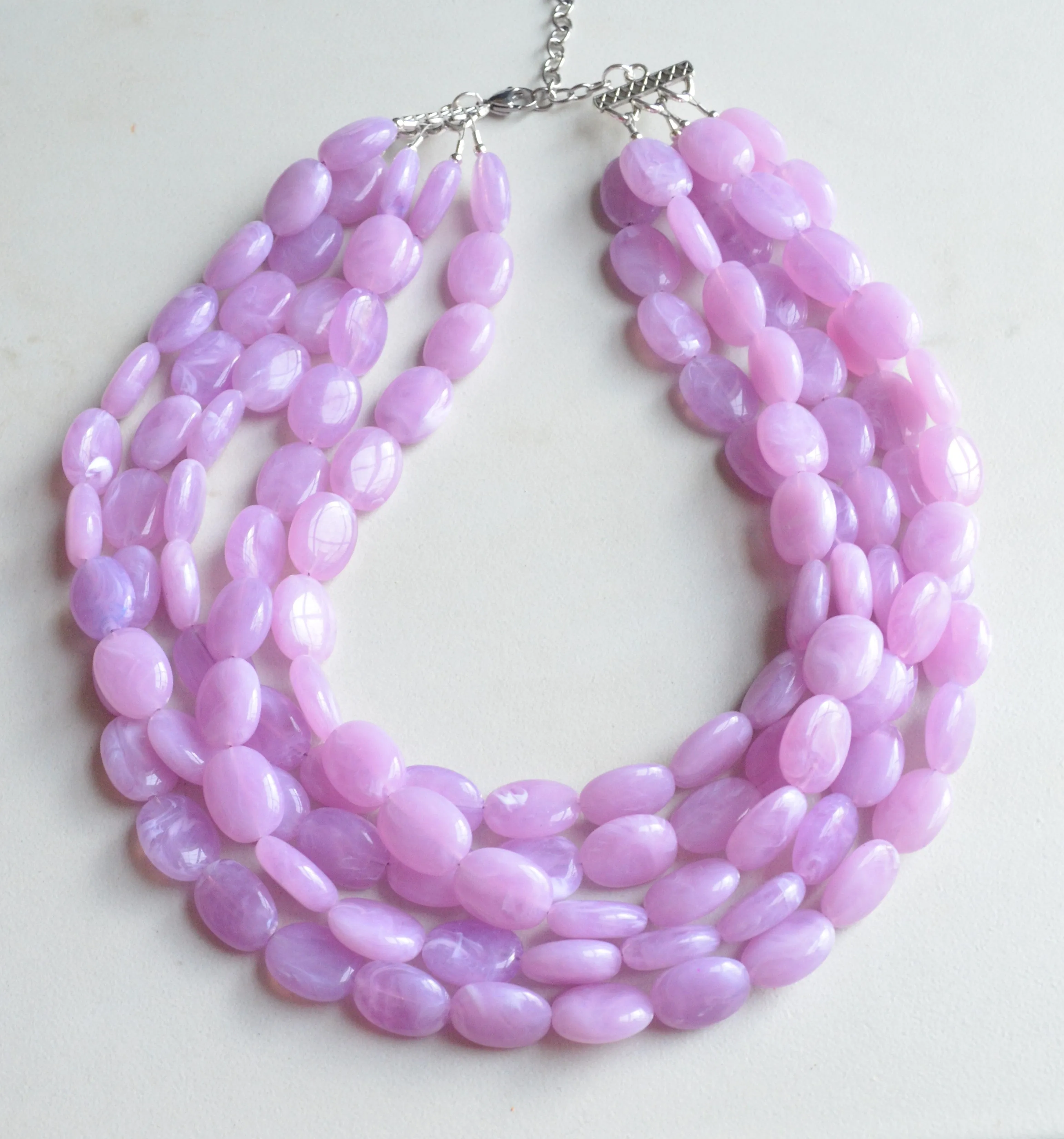 Purple Lilac Beaded Lucite Chunky Multi Strand Statement Necklace - Lauren