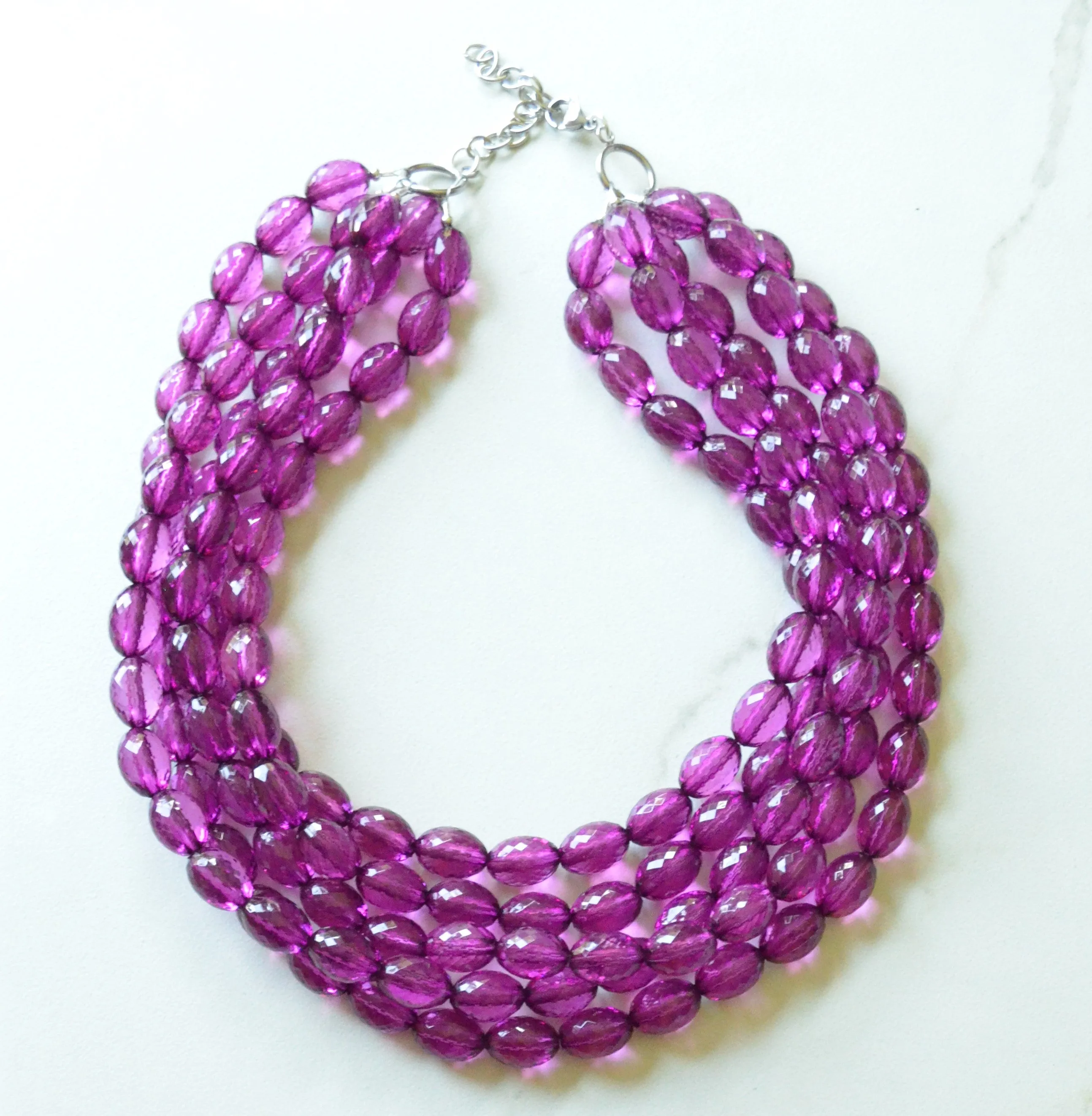 Purple Statement Acrylic Chunky Lucite Bead Necklace For Women - Tessa