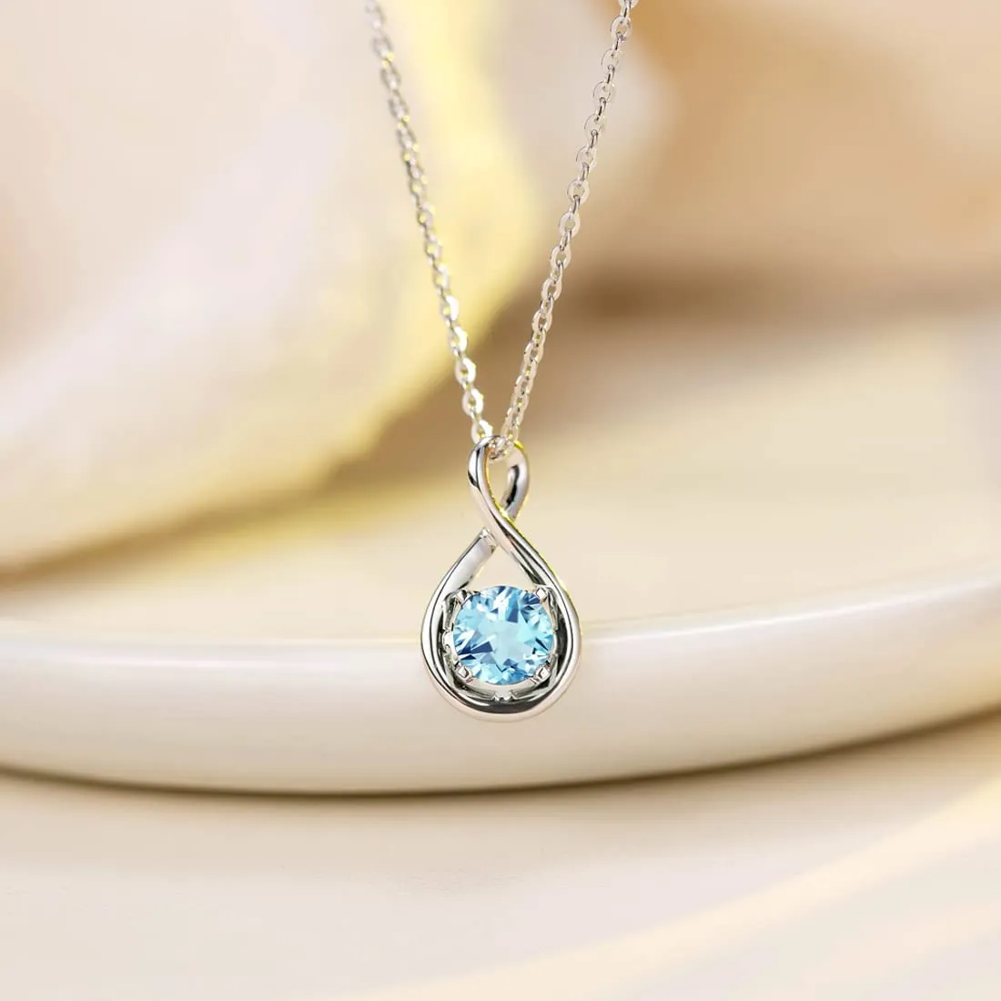 "Birthstone" March Gemstone Sterling Silver Necklace