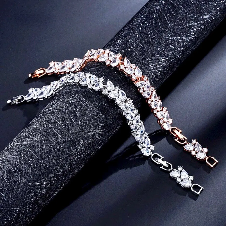 "Jessica" - Cubic Zirconia Bridal Bracelet - Available in Silver, Rose Gold and Yellow Gold