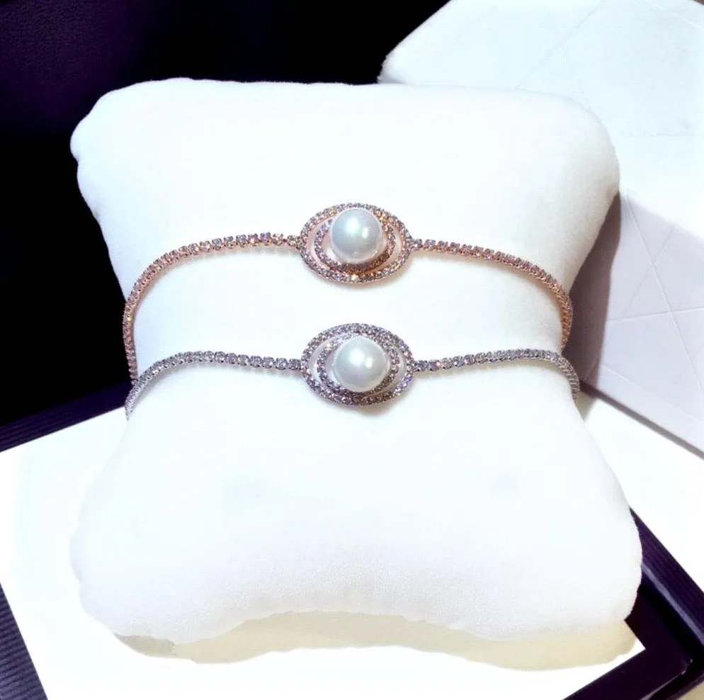 "Kyndra" - Pearl and Cubic Zirconia Bridal Bracelet - Available in Silver and Rose Gold