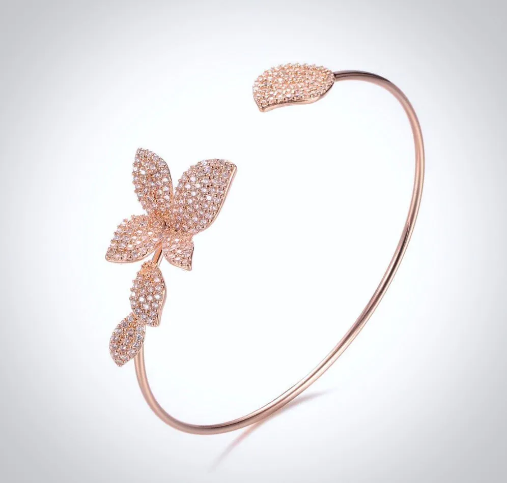 "Lucienne" - Cubic Zirconia Bridal Bangle Bracelet - Available in Silver, Rose Gold and Yellow Gold