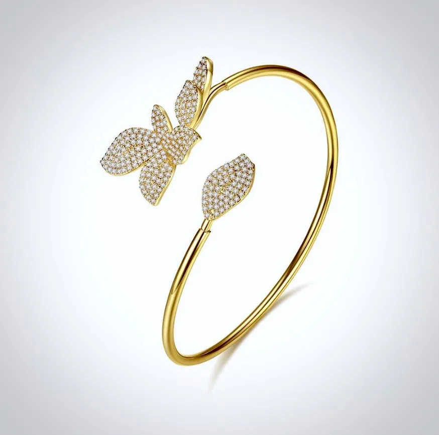 "Lucienne" - Cubic Zirconia Bridal Bangle Bracelet - Available in Silver, Rose Gold and Yellow Gold