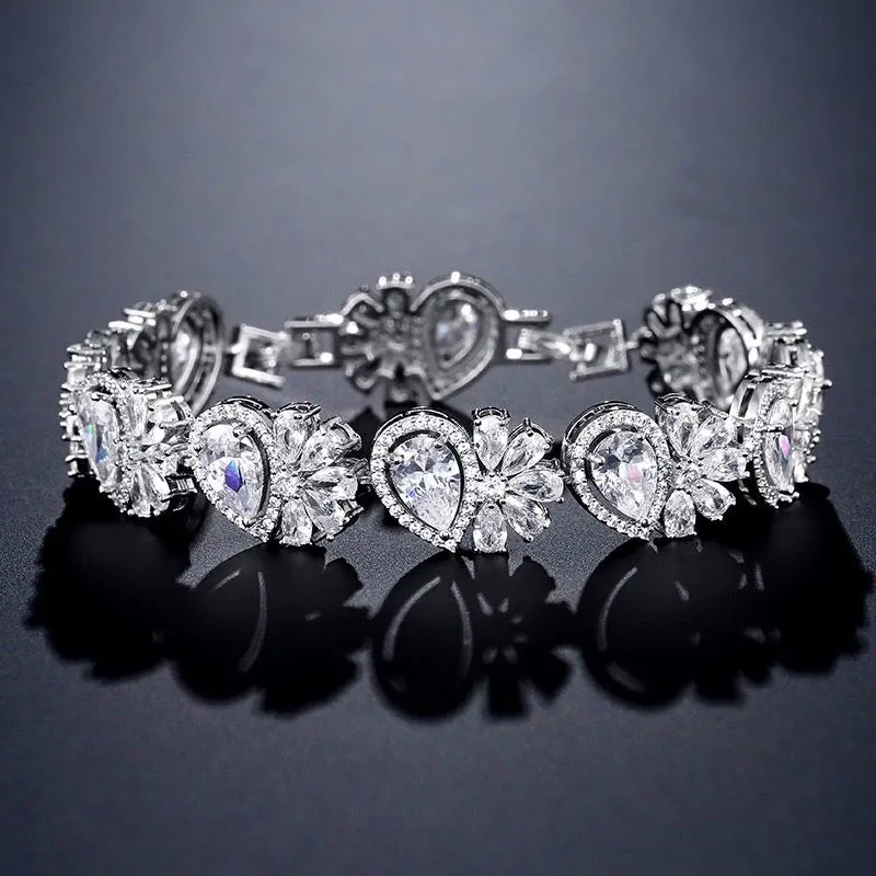 "Maureen" - Cubic Zirconia Bridal Bracelet - Available in Rose Gold and Silver