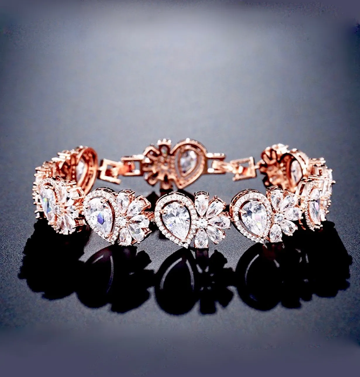 "Maureen" - Cubic Zirconia Bridal Bracelet - Available in Rose Gold and Silver