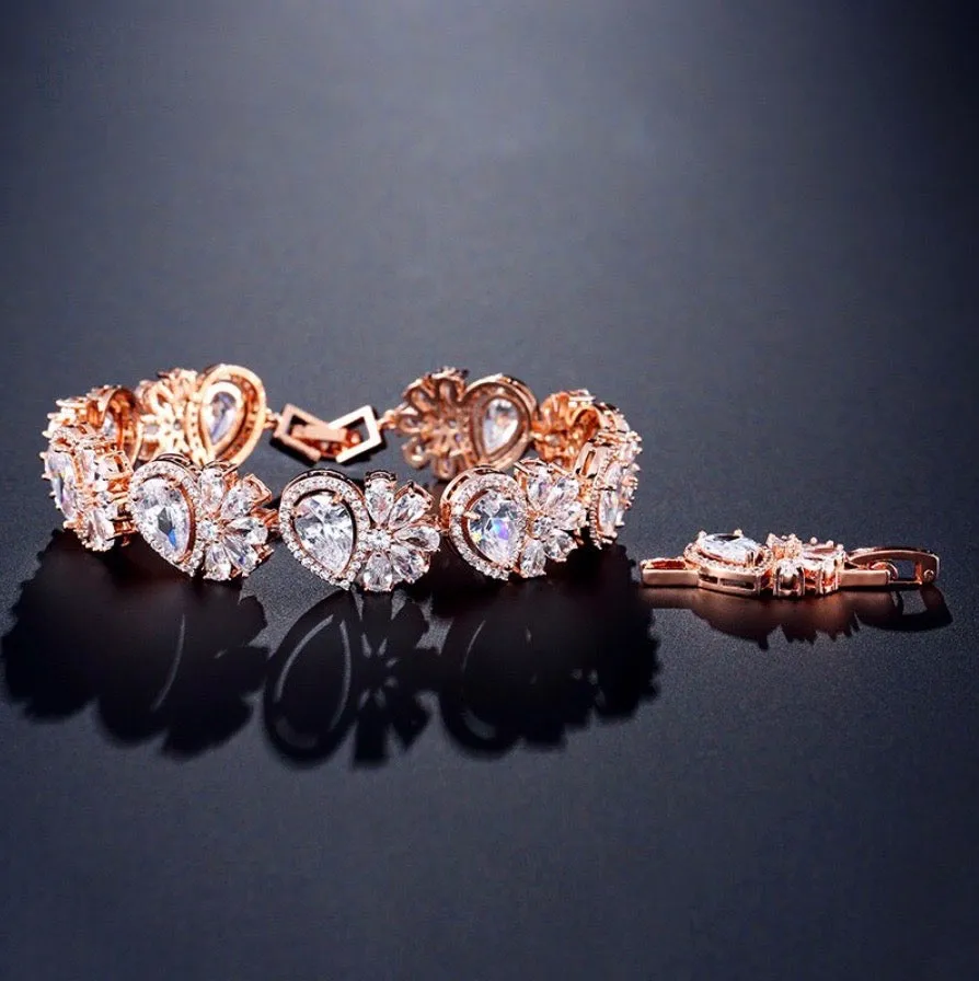 "Maureen" - Cubic Zirconia Bridal Bracelet - Available in Rose Gold and Silver