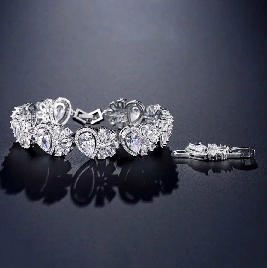 "Maureen" - Cubic Zirconia Bridal Bracelet - Available in Rose Gold and Silver