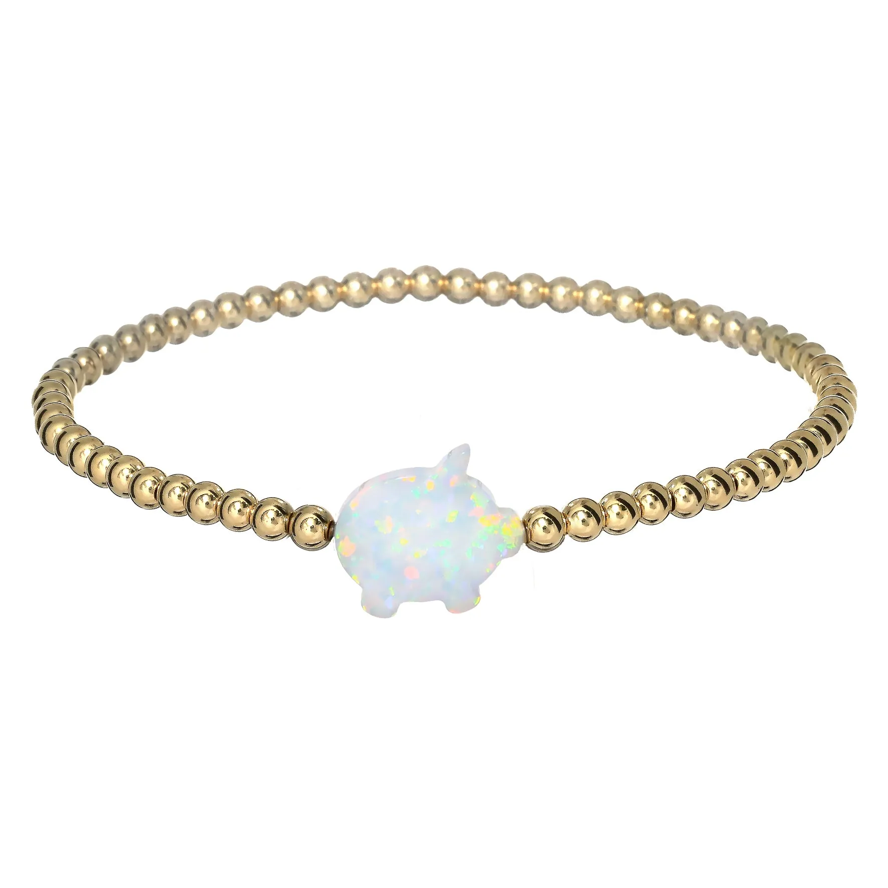 "PIG" Opal Charm and Gold Filled Ball Beaded Bracelet