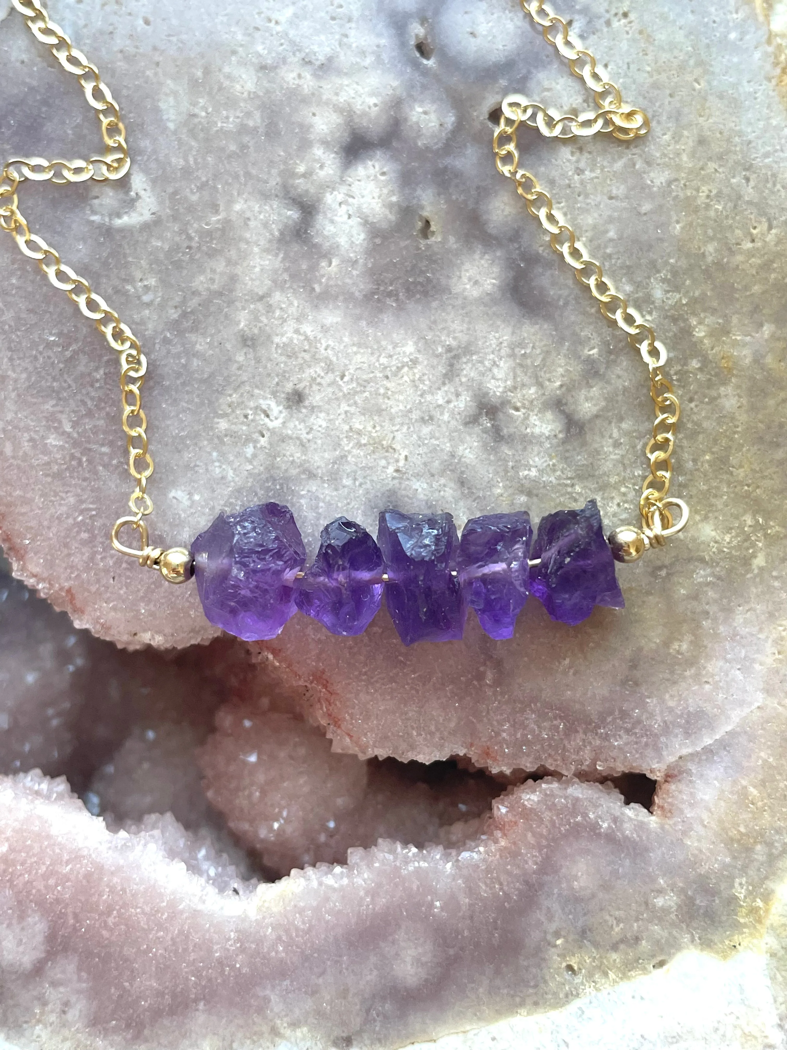 Raw Amethyst Necklace February Birthstone Crystal