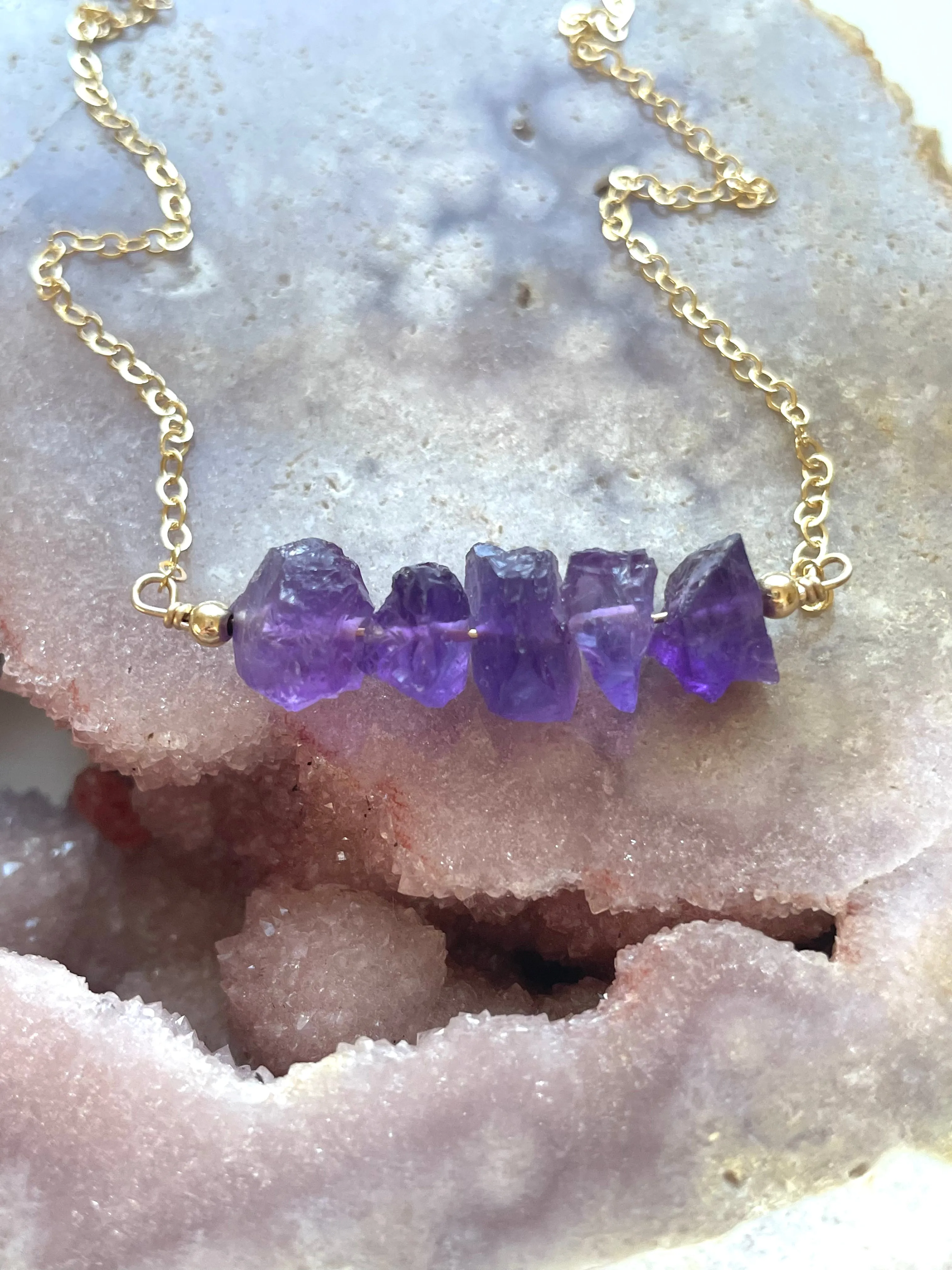 Raw Amethyst Necklace February Birthstone Crystal