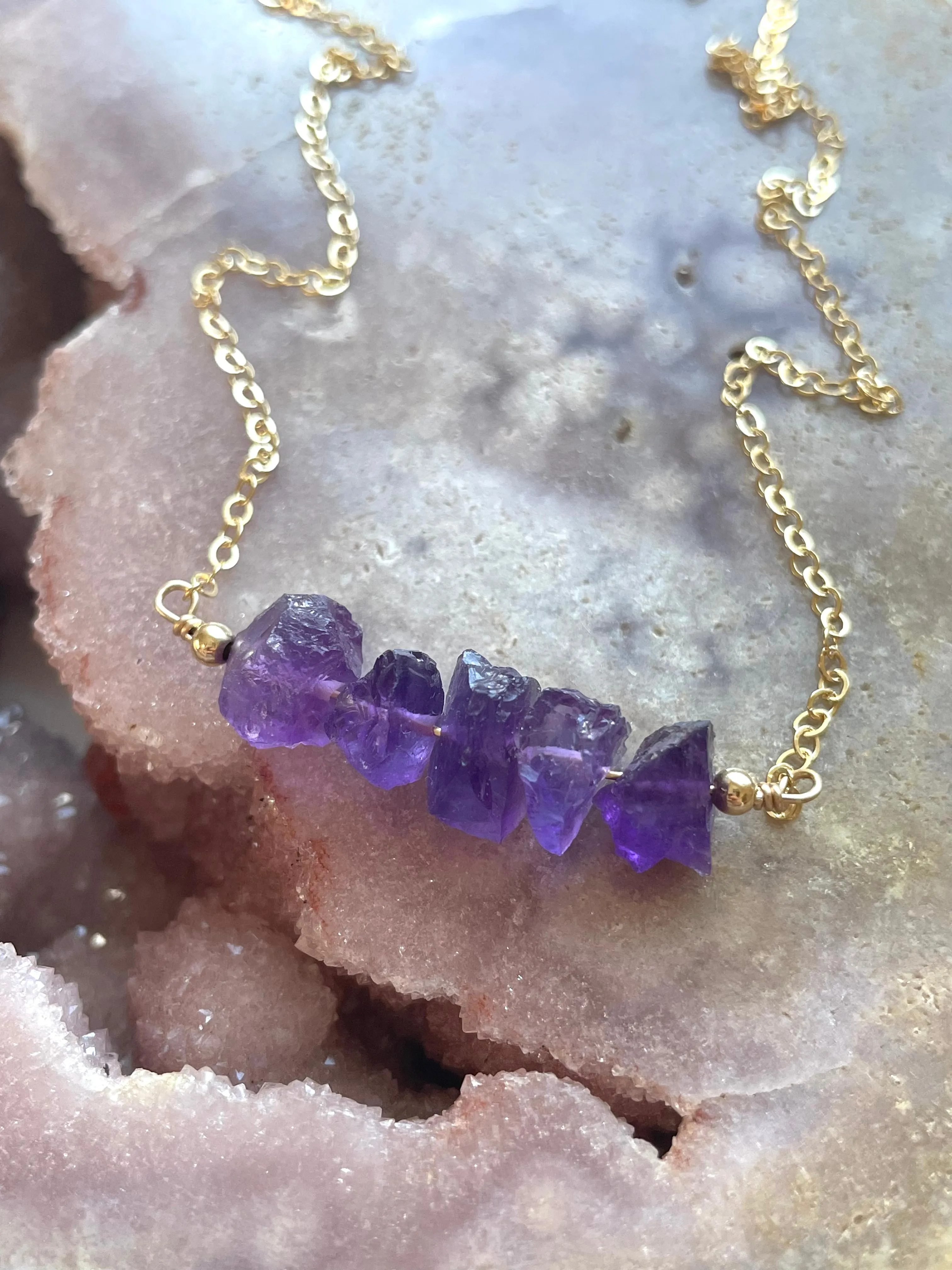 Raw Amethyst Necklace February Birthstone Crystal