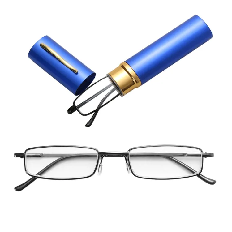 Reading Glasses Metal Spring Foot Portable Presbyopic Glasses with Tube Case  3.00D(Blue)