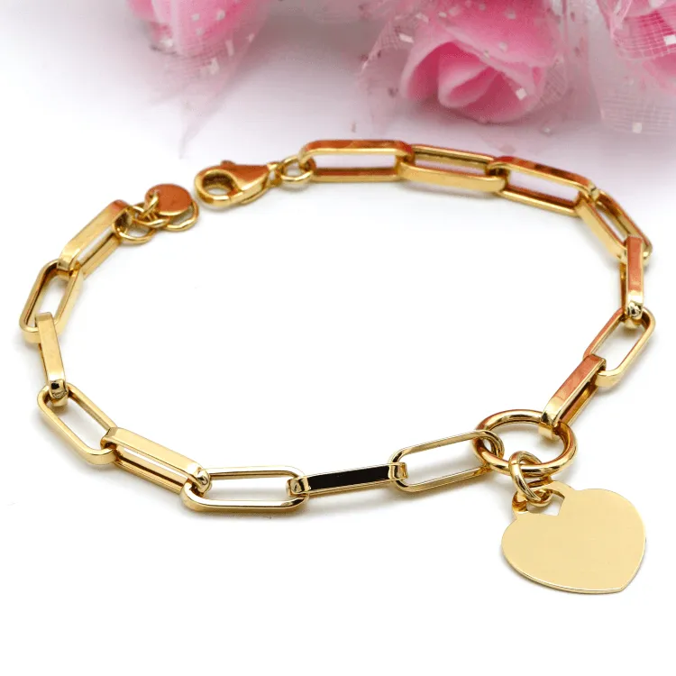 Real Gold Thick Paper Clip Dangler Heart Luxury Adjustable Size Bracelet (17 C.M) 1405 BR1713