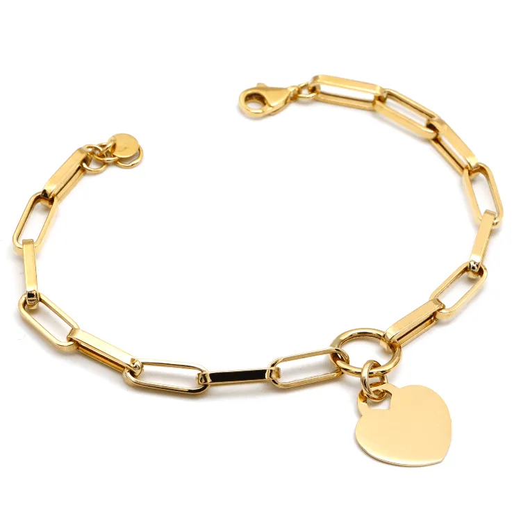 Real Gold Thick Paper Clip Dangler Heart Luxury Adjustable Size Bracelet (17 C.M) 1405 BR1713