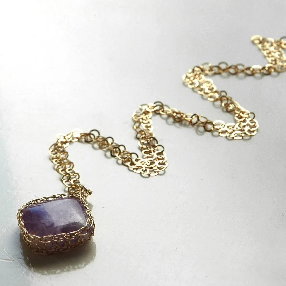 Rectangle Amethyst Pendant necklace in gold