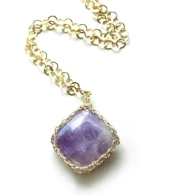 Rectangle Amethyst Pendant necklace in gold