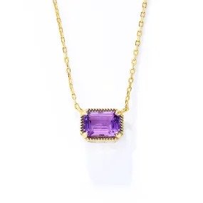 Rectangular Natural Amethyst Pendant Sterling Silver Necklace for Women