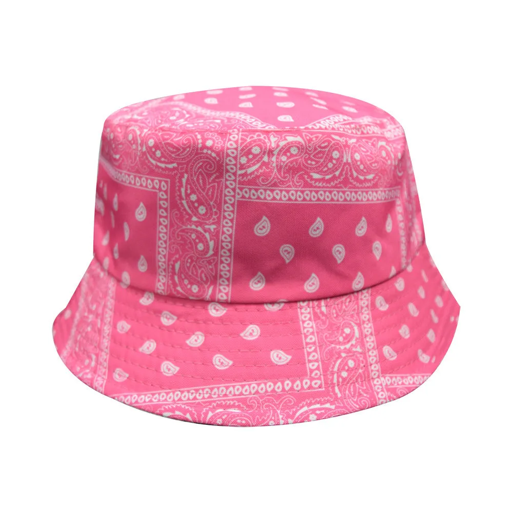 Red Reservible Cashew Flowers Print Boonie Bucket Hat Cap Brim Outdoor Sun Safari Camping Fishing