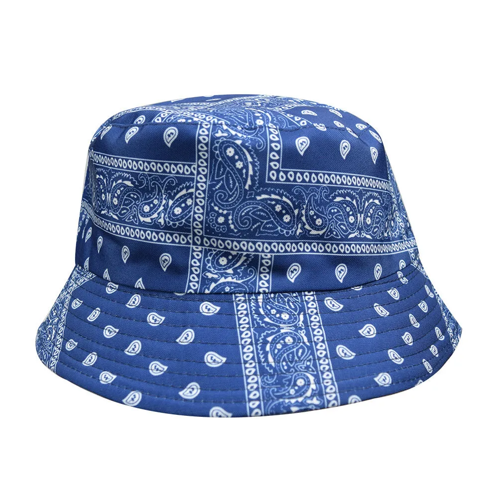 Red Reservible Cashew Flowers Print Boonie Bucket Hat Cap Brim Outdoor Sun Safari Camping Fishing