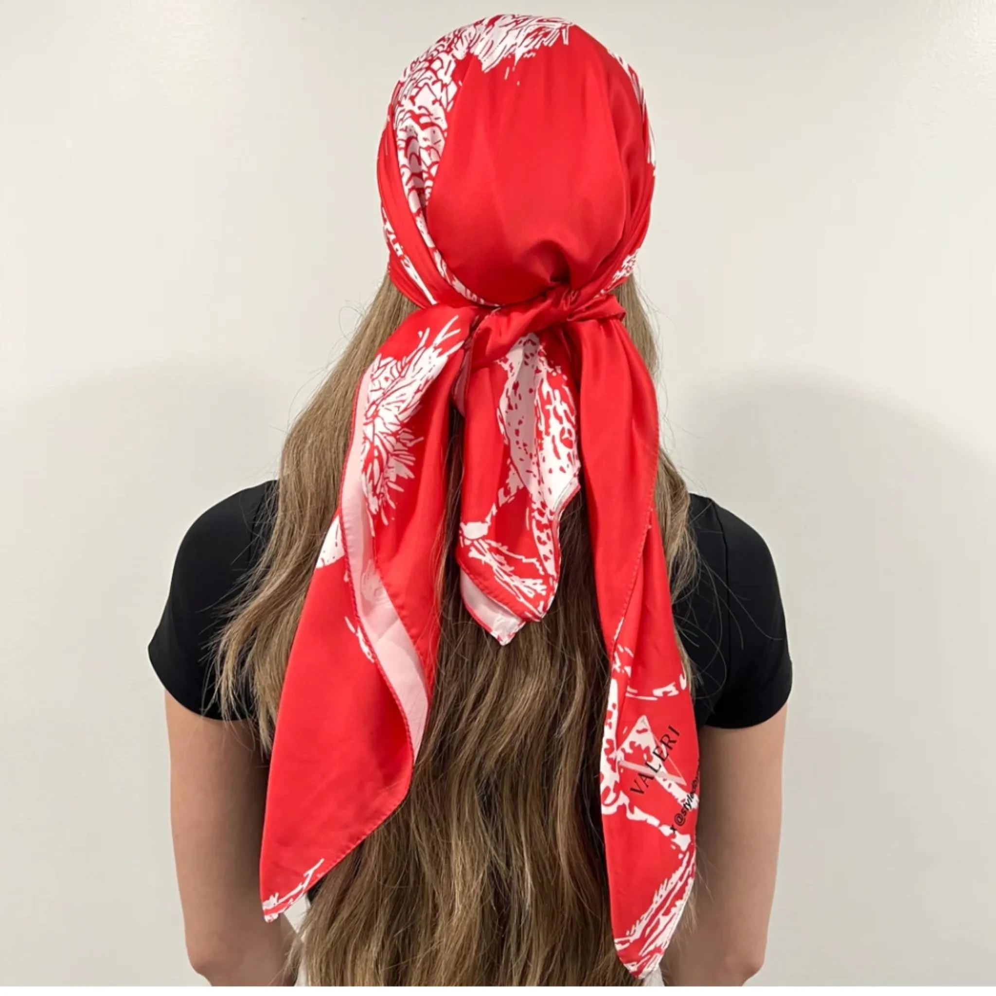 Red Satin Open Square Headscarf by Valeri