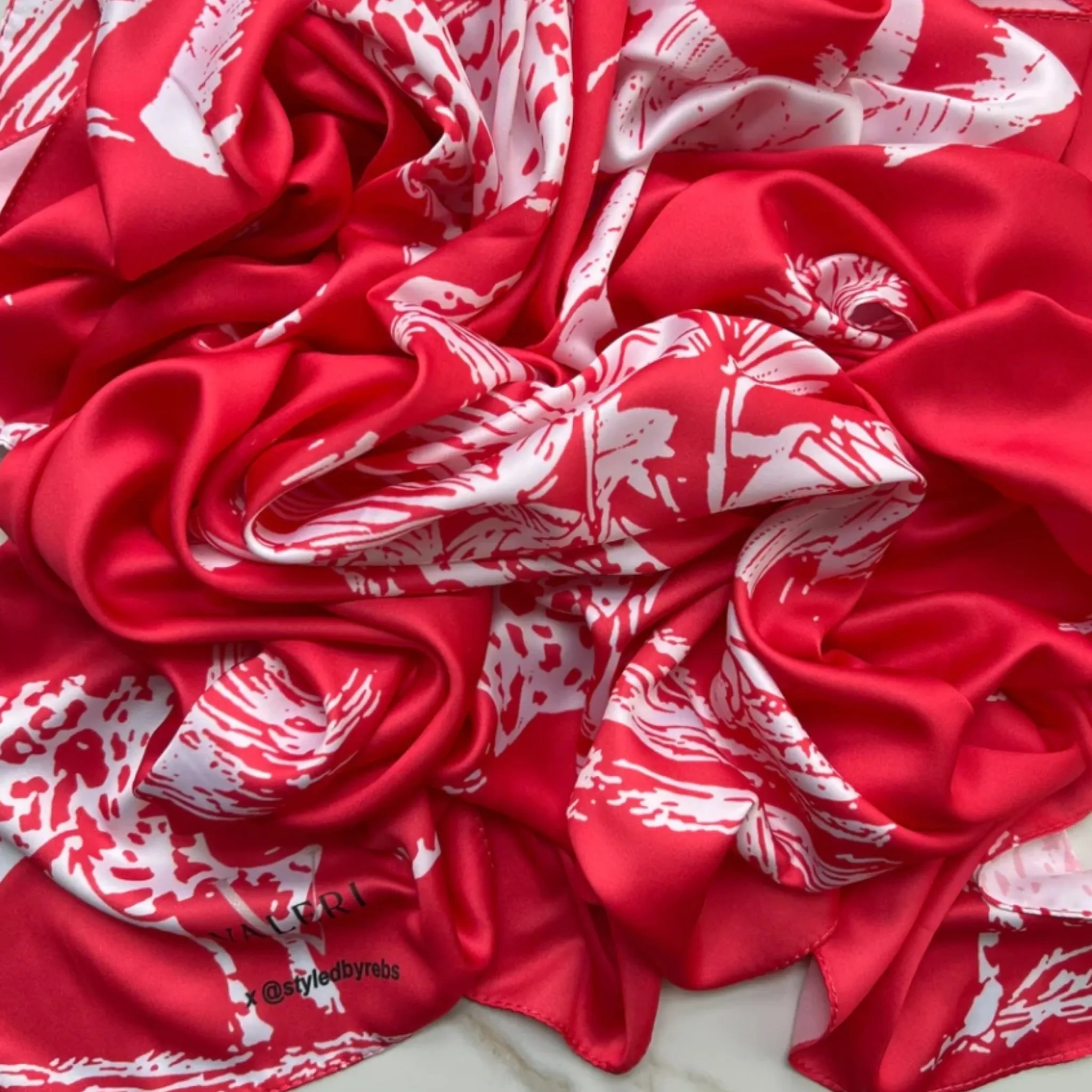 Red Satin Open Square Headscarf by Valeri