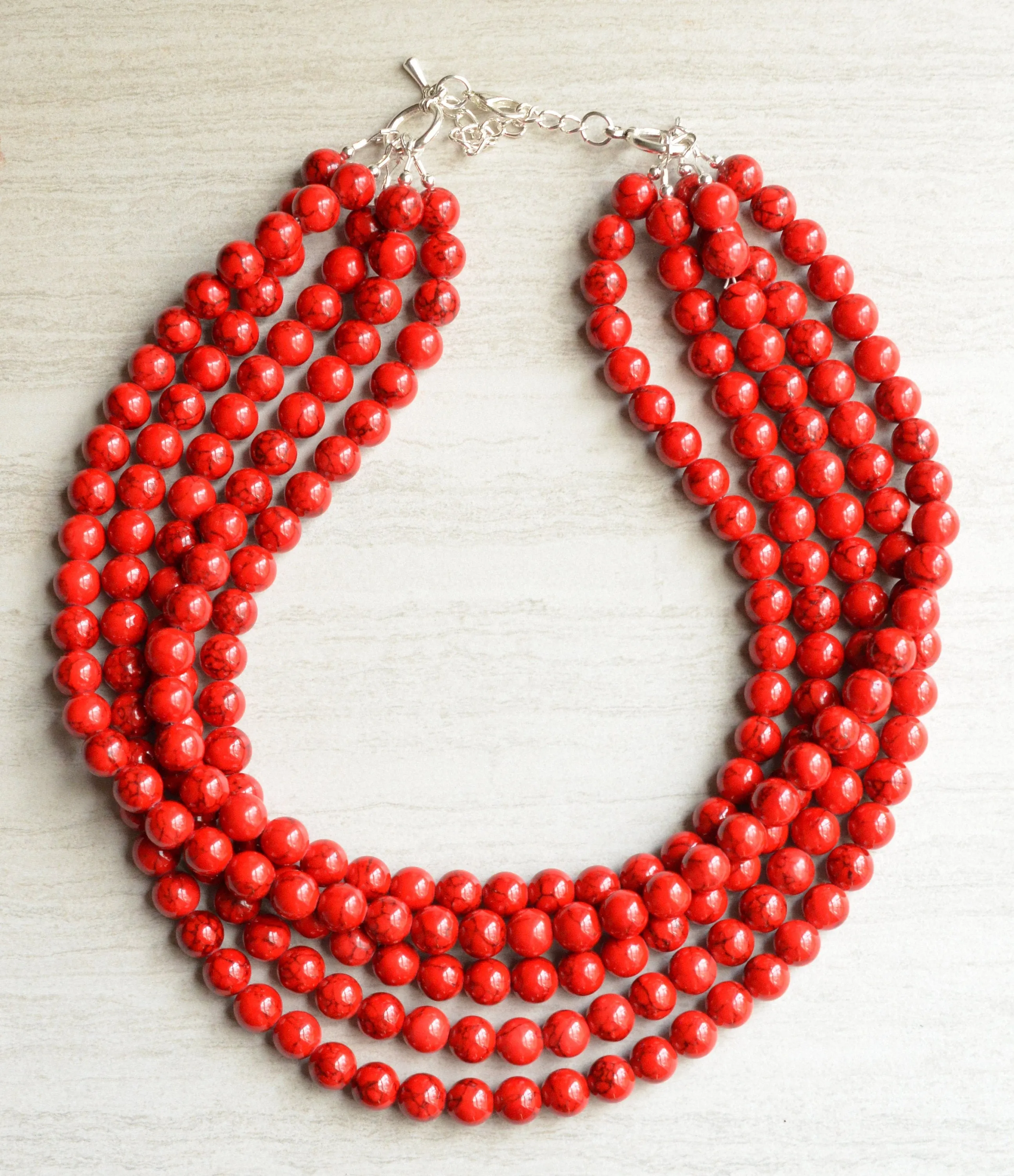 Red Statement Beaded Chunky Howlite Multi Strand Statement Necklace -  Alana