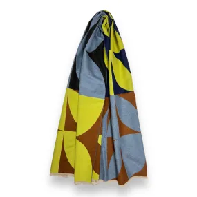 Retro Print Cashmere Blend Scarf - Blue/Yellow