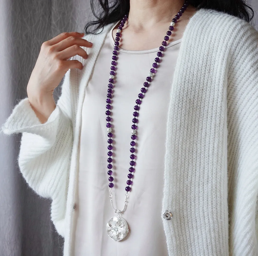 Return to Origin Beaded Amethyst Necklace and Earrings Set