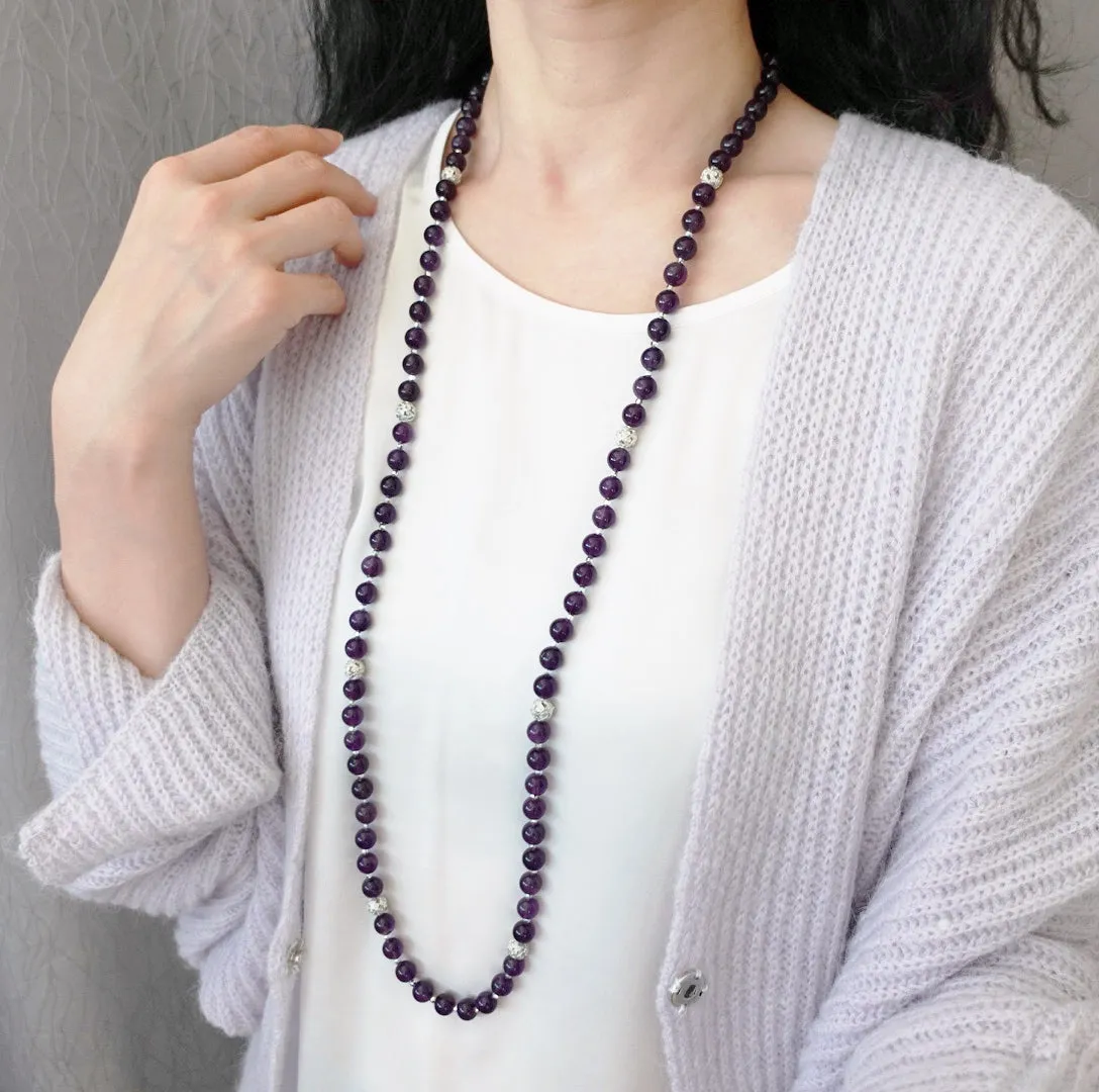 Return to Origin Beaded Amethyst Necklace and Earrings Set