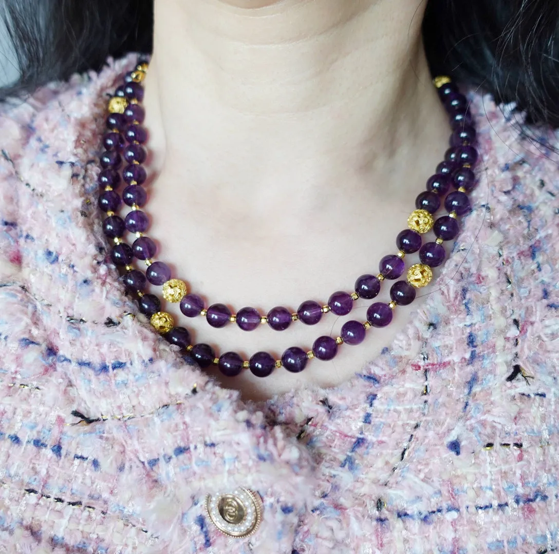 Return to Origin Beaded Amethyst Necklace with Tassels