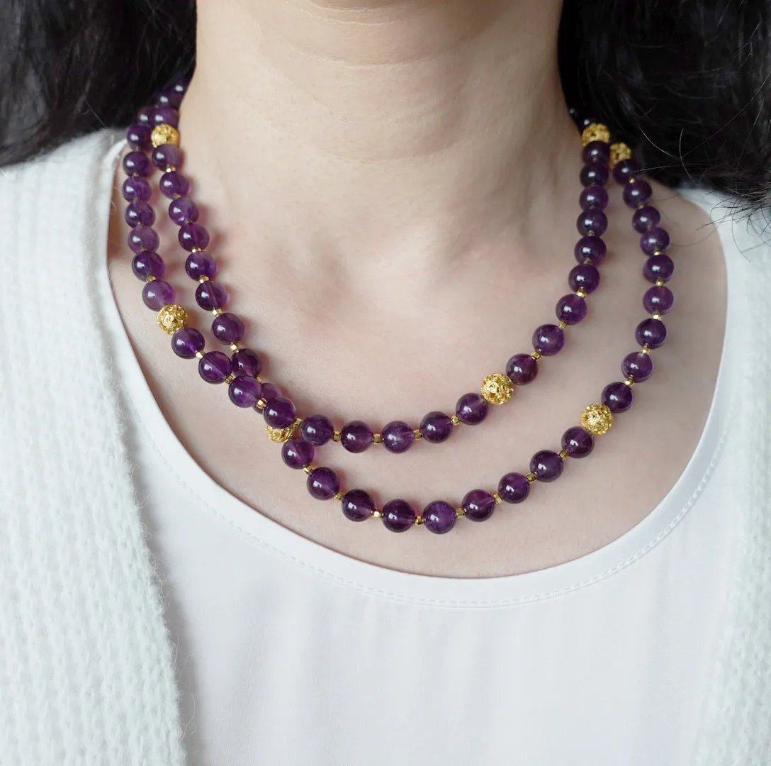 Return to Origin Beaded Amethyst Necklace with Tassels