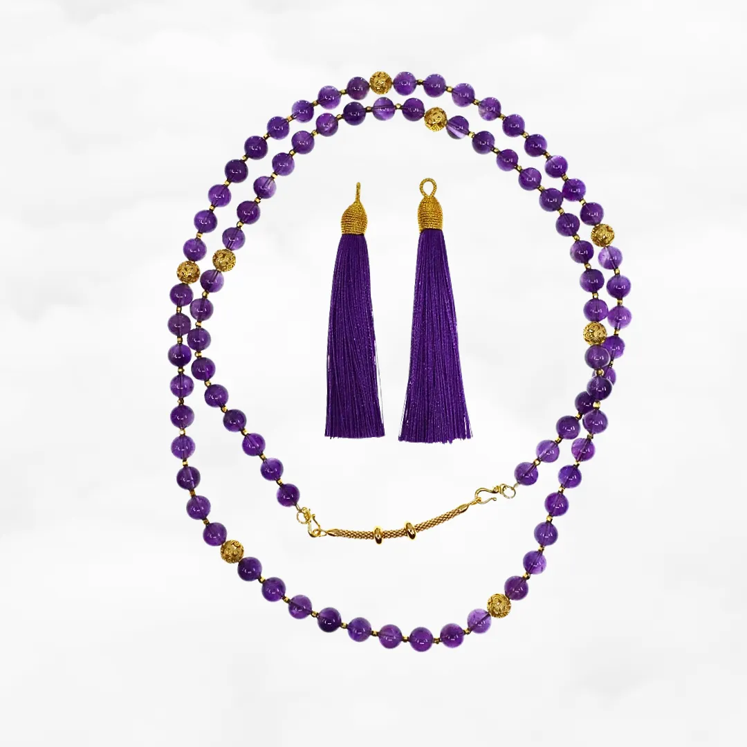 Return to Origin Beaded Amethyst Necklace with Tassels