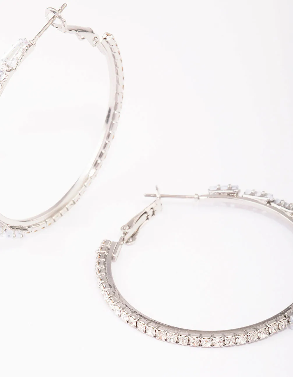 Rhodium Tapered Baguette Hoop Earrings