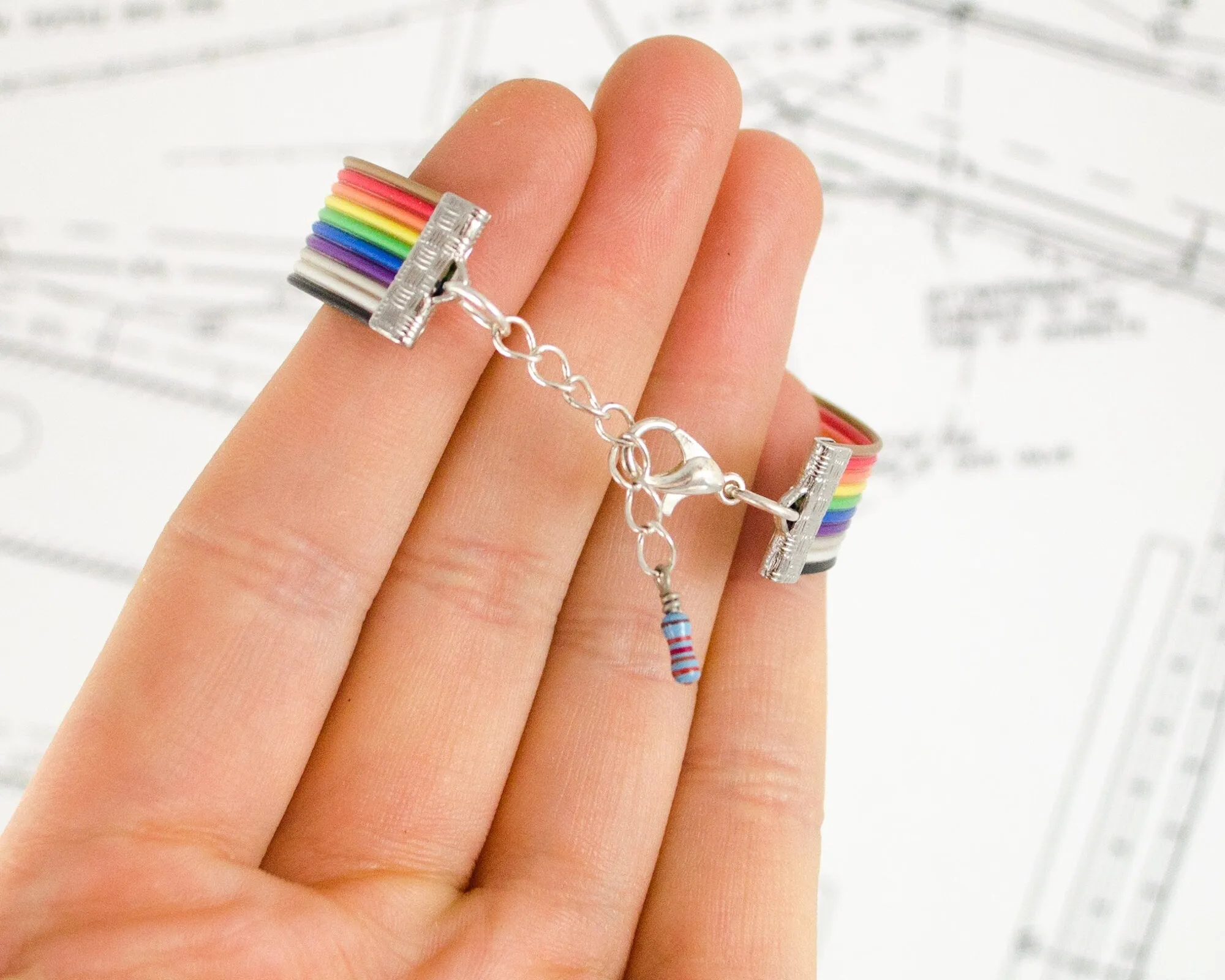 Ribbon Cable Adjustable Bracelet with Resistor, Rainbow Bracelet, Computer Engineer Jewelry