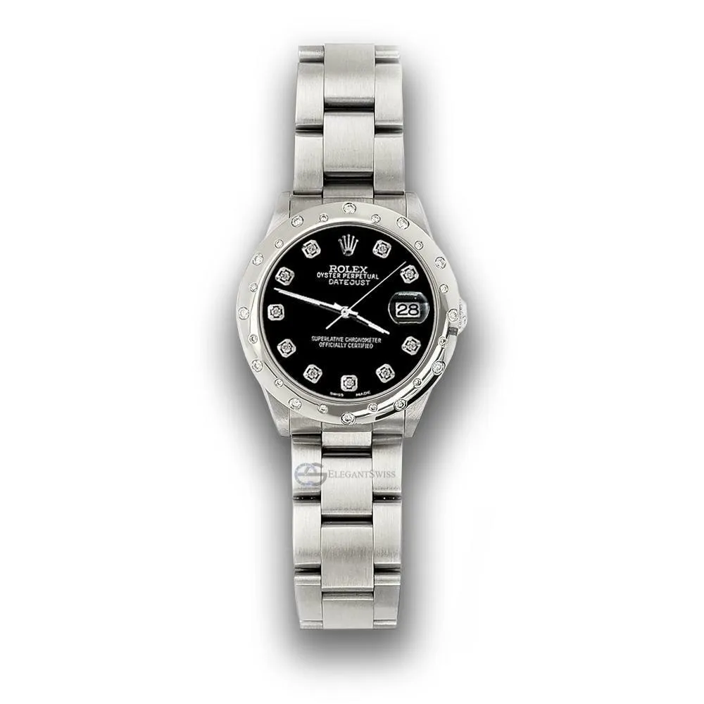 Rolex Datejust Midsize 31mm Domed 24 Diamonds Bezel/Black Dial Watch 78240 TFJ-142508794