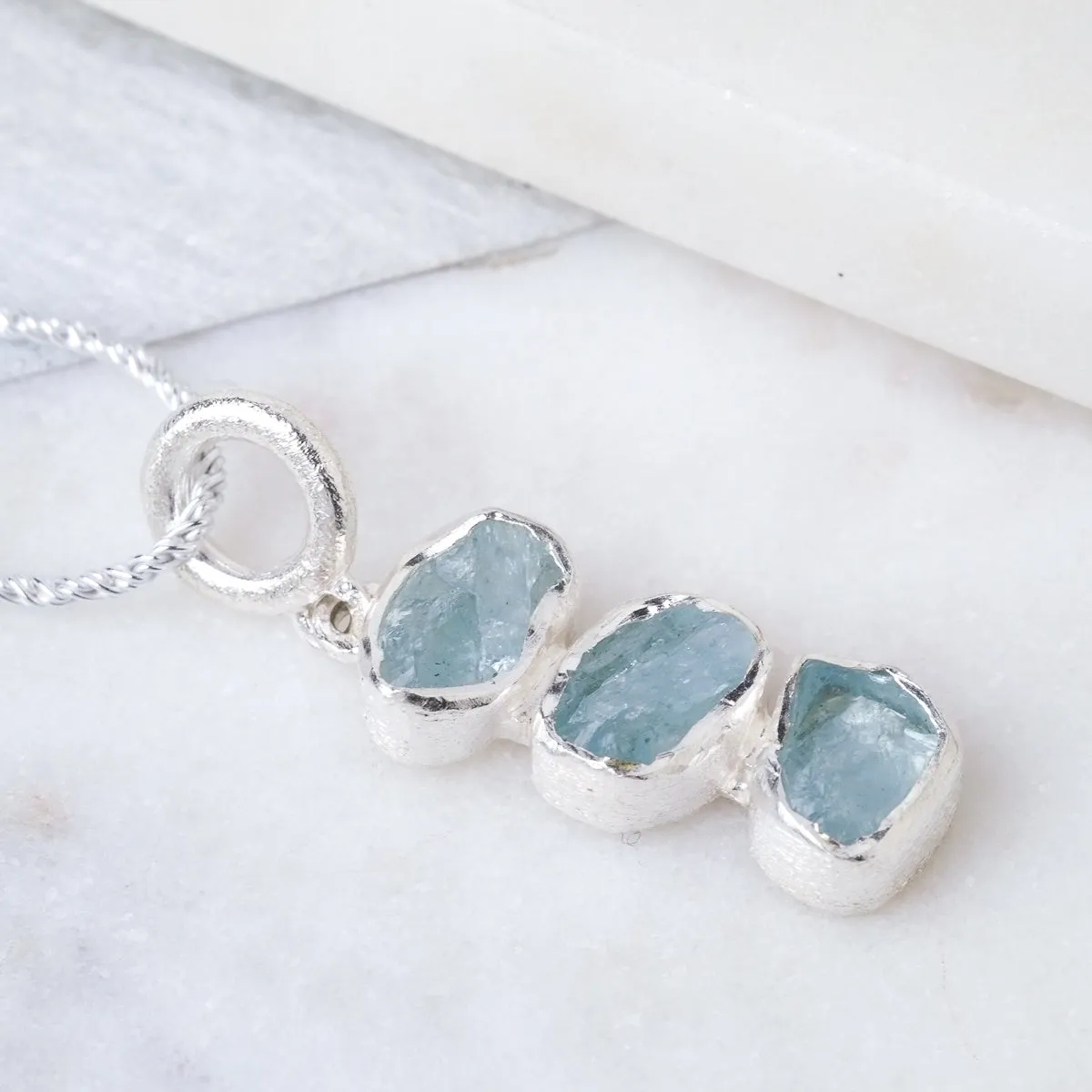 Rough Aquamarine Triple Pendant