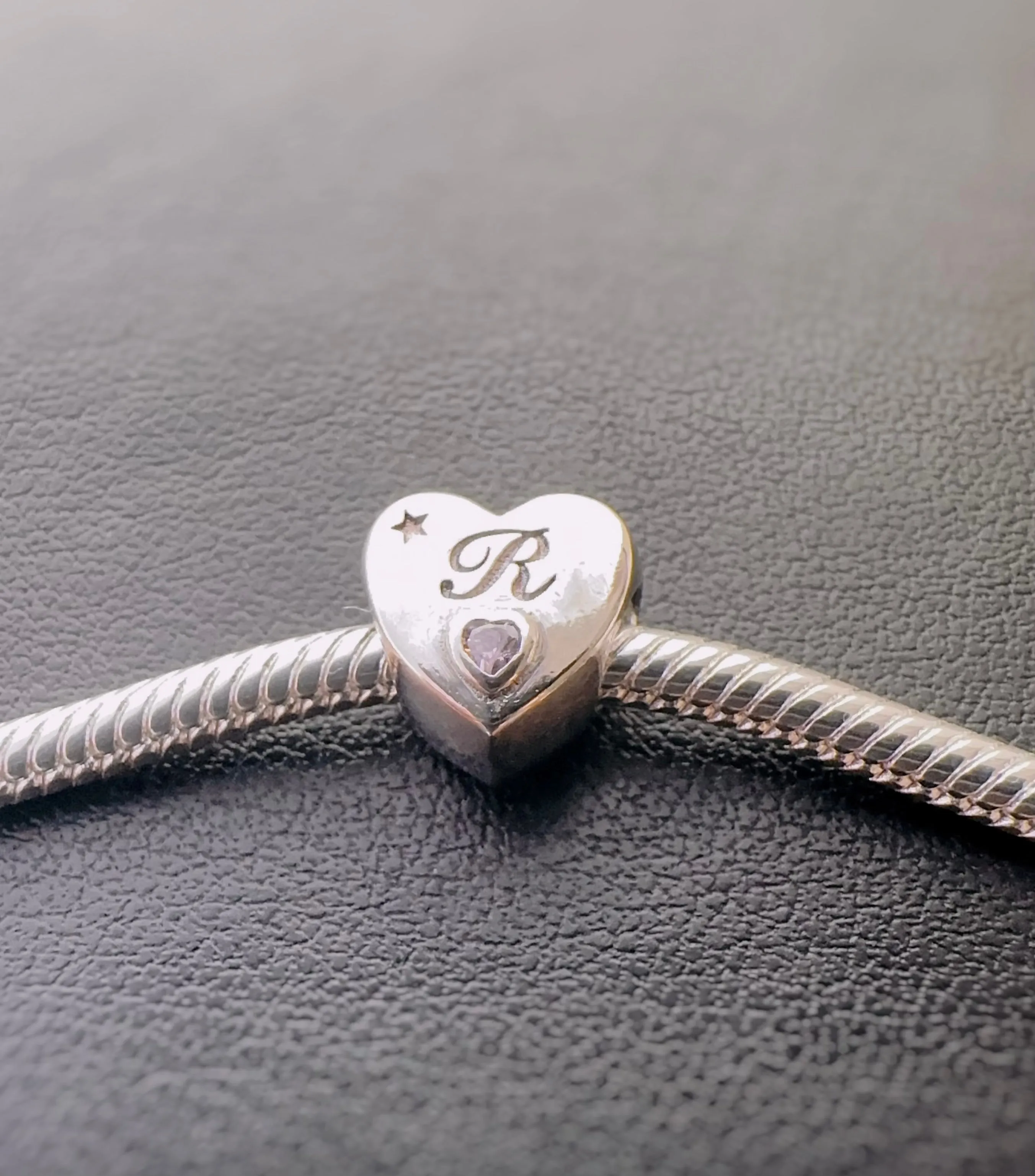 S925 Silver New Alphabet Initial Letter R Heart Charm For Bracelet and Necklace