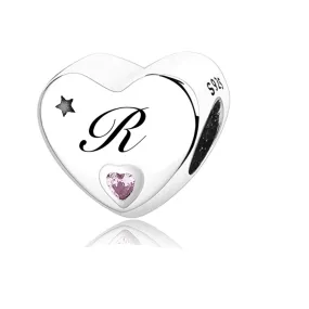 S925 Silver New Alphabet Initial Letter R Heart Charm For Bracelet and Necklace