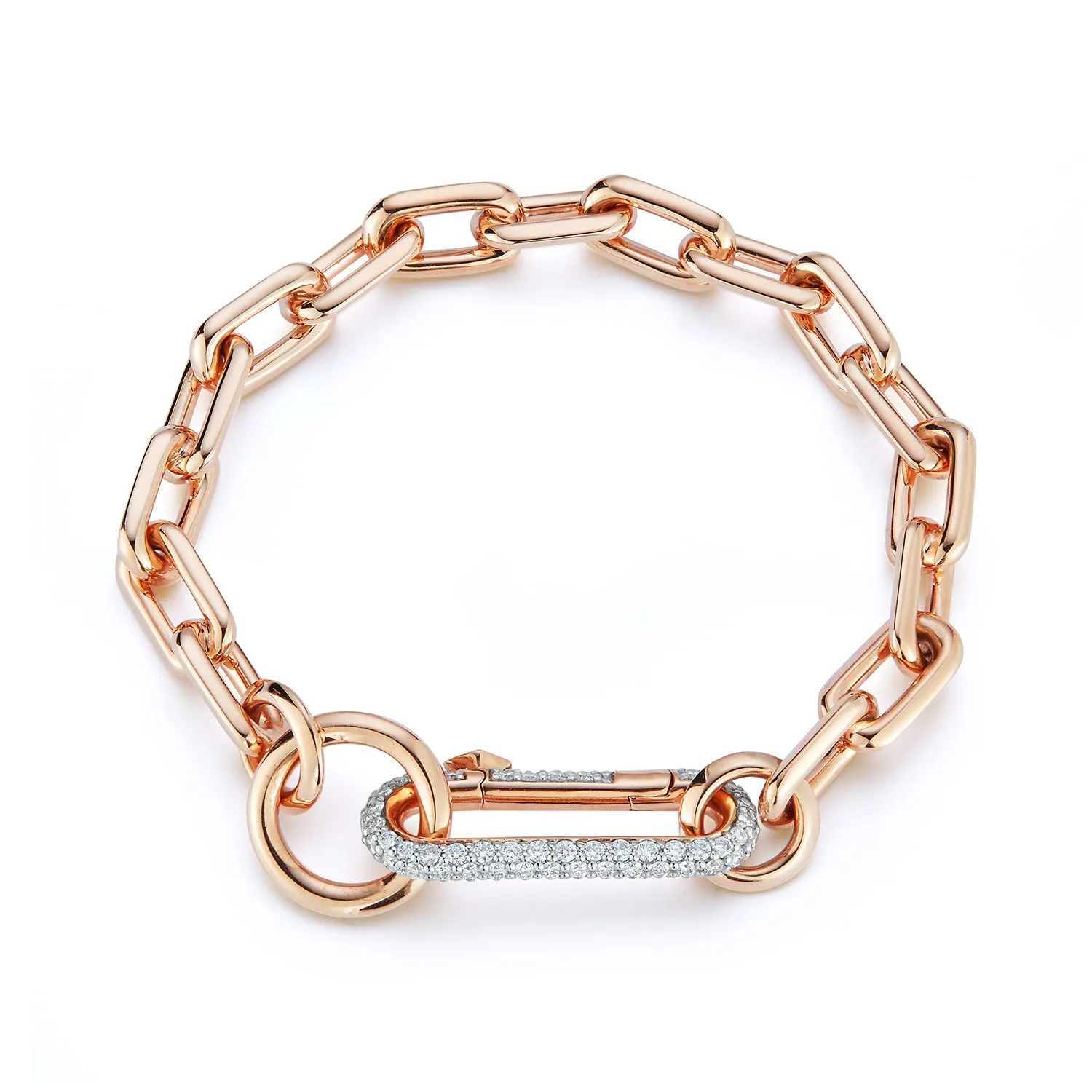 SAXON 18K GOLD CHAIN LINK BRACELET WITH ELONGATED DIAMOND LINK CLASP